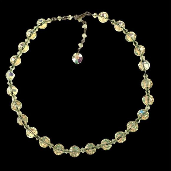 Vintage Hobe jonquil yellow faceted raviolli faceted ab crystal necklace - Picture 8 of 15
